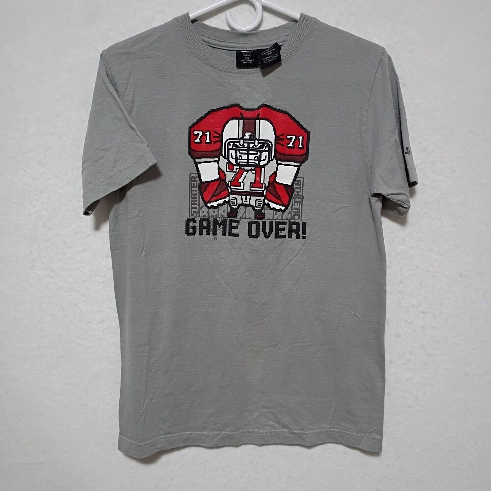 VTG Starter Football Graphic T-Shirt Boys Large Short Sleeve Gray Game Over NWOT